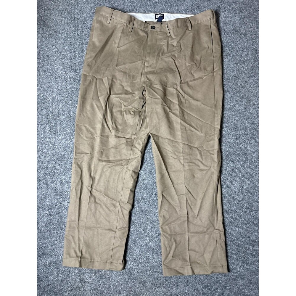 Lands' End Chino Pants Mens 44x30 Beige Classic Fit Cotton Flat Front Casual